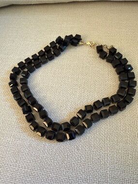 Black Faceted Bead Double Strand Necklace
